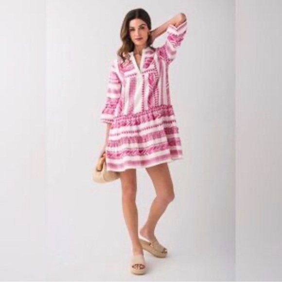 THML Dresses & Skirts - THML New With Tags Pink and White Embroidered Mini Dress in Size XS